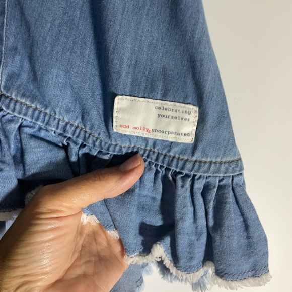 Anthropologie Odd Molly Crisscross Ruffle Jean Mini Skirt Back Zip Size 2; CUTE! - Picture 6 of 16
